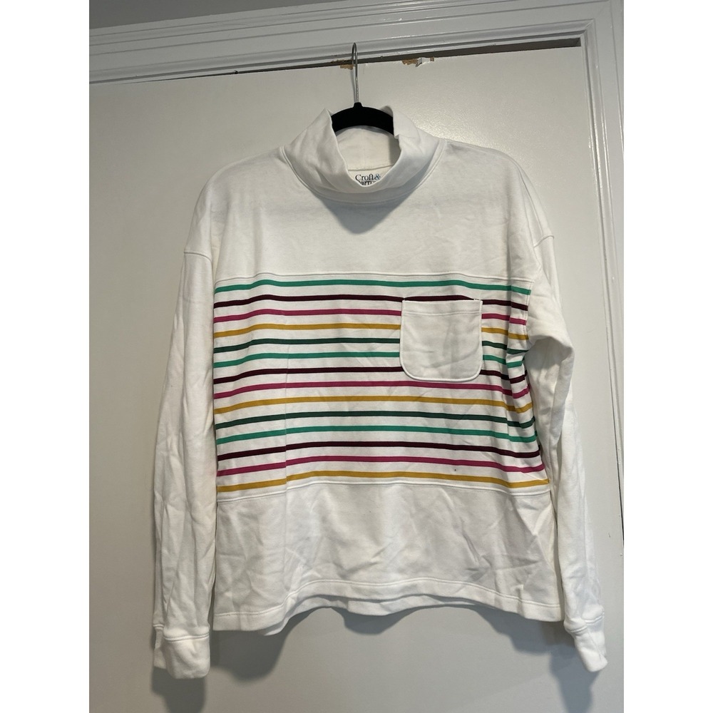 Croft & Barrow Mock Turtleneck Top Multicolor Striped Womens Long Sleeve Pocket